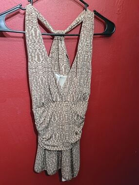 Studio Y Brown and Cream Patterned Blouse